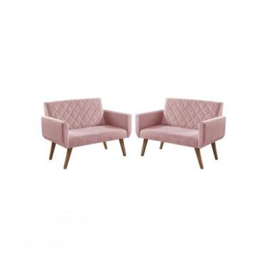 Imagem de Kit 2 Poltronas 2 Lugares Braço Anabelle Unidecor Rosa