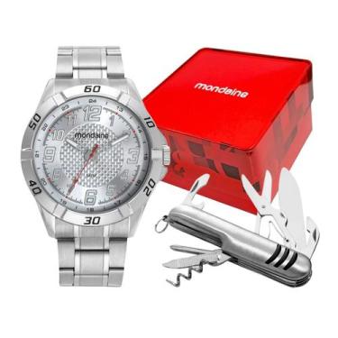 Imagem de Kit Relógio Masculino Mondaine Clássico Prata 50m 32649G0MVNE1K1