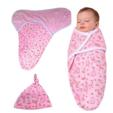 Imagem de Cueiro Swaddle Algodão Ajuste Auto-colante Touca Elefantinha - - Minha