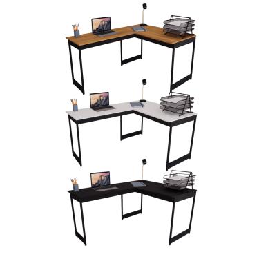 Imagem de Mesa Em L Estilo Industrial Escrivaninha De Canto Escritório Estudo Beni Camaleão Preto