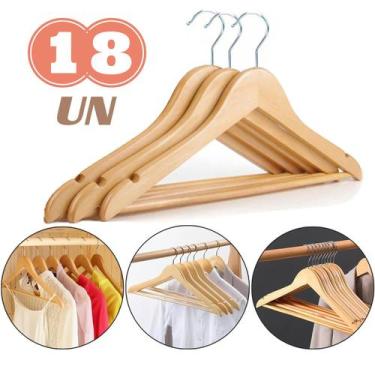Imagem de Kit 18 Cabides de Madeira Roupas Pesadas Suporte para Calças Gancho 36