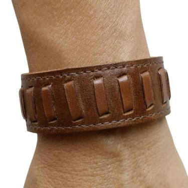 Imagem de Bracelete Pulseira Masculina Couro Genuíno Fivela Ajustável RMarq Coll