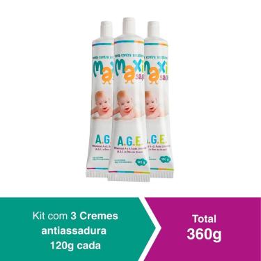 Imagem de kit 3 Creme Pomada Antiassadura Vit A.G.E 360g  Maxi Baby 