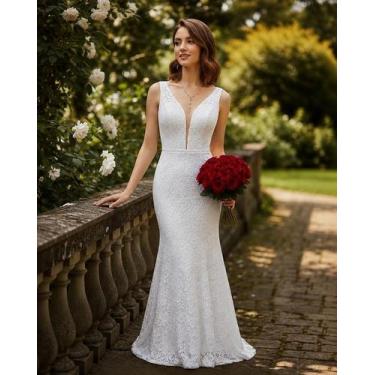 Imagem de Vestido Longo Noiva 53 Plus Size Renda Casamento Civil Festa - Bella F