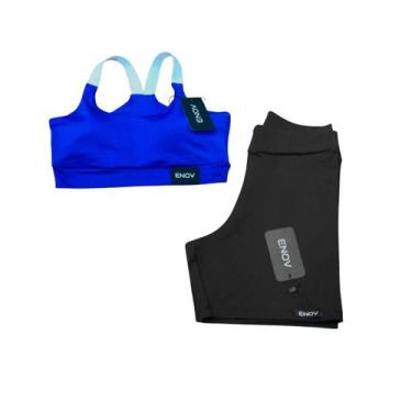 Imagem de Conjunto de Academia Top Ayla + Short Cross Dry fit - Enov, Azul, Pret