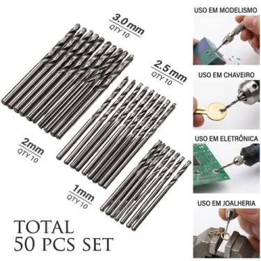 Imagem de Jogo Kit 50 Brocas Aço Rapido 1mm 1,5mm 2mm 2,5mm 3mm (50pç) - Tesla S