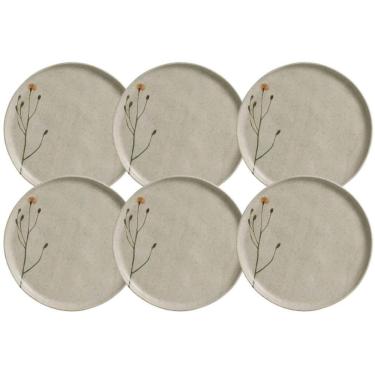 Imagem de Jogo 6 Pratos Rasos Cerâmica Porto Brasil Cinza 27cm Bio Campestre Mesa Posta Stoneware