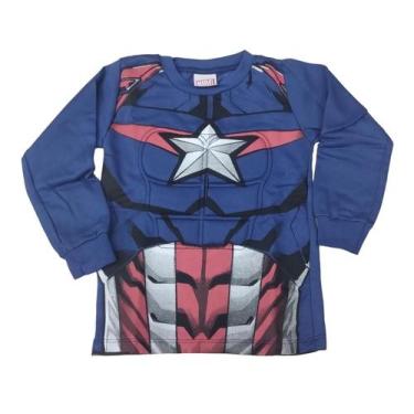 Imagem de Moletom Capitão América Blusa de Frio Infantil com Enchimento Músculos