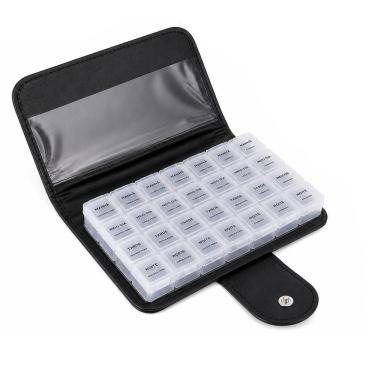 Imagem de Organizador de Medicamentos Yeet Estojo Porta Comprimidos Preto 28 Divisorias para Viagem