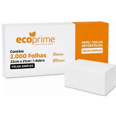 Imagem de Papel Interfolha Eco Prime 100% Celulose 2 Dobras 22x21cm com 2000 Folhas Branco