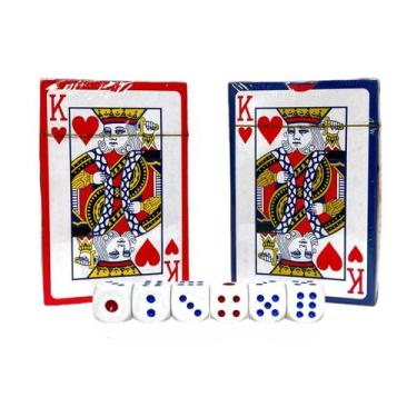 Imagem de Kit Jogo C/2 Baralhos Papel E 6 Dados Plástico Poker Truco - MOMENT