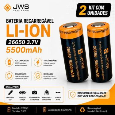 Imagem de Kit 2x Bateria 26650 Recarregável 3.7V 5500mAh JWS para Lanterna