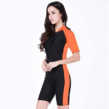 Imagem de Yajun Macacão masculino e feminino de uma peça com mangas curtas e protetor solar completo para surfe, pesca de lança laranja, P