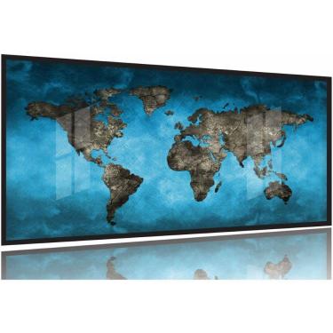 Imagem de Quadro decorativo Mapa Mundi Azul Mosaico 130x60 Moldura Preta 2x2