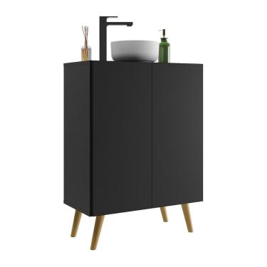 Imagem de Gabinete de Banheiro Retrô Multimóveis 63 cm com 2 Portas FG5006 Preto/Natural