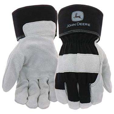 Imagem de West Chester John Deere JD71057-L Split Cowhide Leather Palm Gloves – Large, Work Safety Gloves with Cotton Backing, Wing Thumb, Rubberized Safety Cuff
