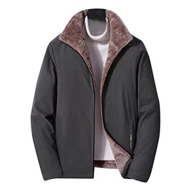 Imagem de Jaquetas masculinas grossas de lã plus size quente inverno corta-vento casaco casual para pais, Cinza, M