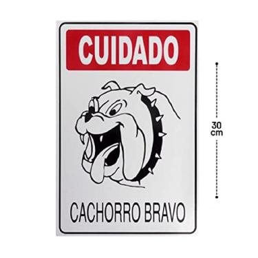 Imagem de Placa Cuidado Cachorro Bravo Portao Advertencia Bulldog