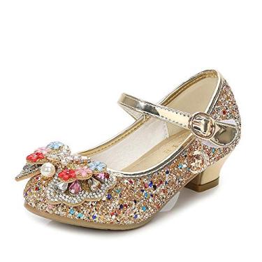 Imagem de TangDao Sapatos sociais infantis para meninas, festa de casamento, brilhante, Mary Jane, salto alto, princesa, flor, sapatos de lantejoulas com glitter, para meninas pequenas e grandes,