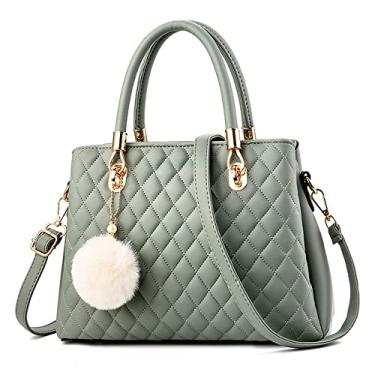 Imagem de Bolsa de mão feminina grande com alça superior para bolsas transversais de couro acolchoadas, moda casual bolsa de ombro, Verde