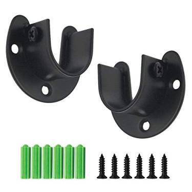 Imagem de Seimneire 2 peças de soquete de varão de aço inoxidável resistente, suporte para guarda-roupa, suporte para varão de flange suporte para varão de armário suporta 2,54 cm de diâmetro, formato em U - preto