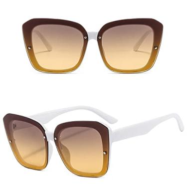 Imagem de Óculos de sol quadrados fashion femininos homens luxo cores doces armação grande óculos de sol feminino designer elegante óculos de rebite branco, chá cinza branco c8, tamanho único