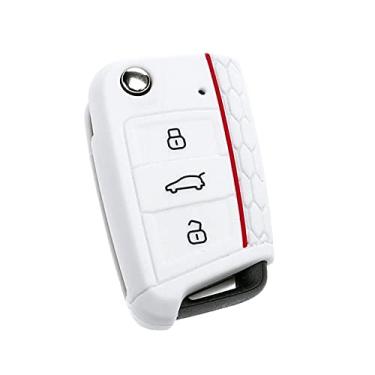 Imagem de YJADHU Capa de silicone para chave de carro Shell Fob 3 botões, apto para Volkswagen Vw Golf 7 Mk7 Skoda Octavia A7 para assento Leon Ibiza, branco