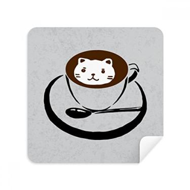 Imagem de Ilustração de xícara de café adorável padrão de gato óculos pano limpador de tela tecido camurça pacote com 2