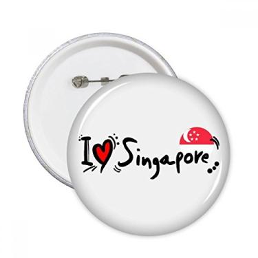 Imagem de Ilustração de coração de amor com a palavra I Love Singapore Broche redondo Emblema acessório decoração 5 peças