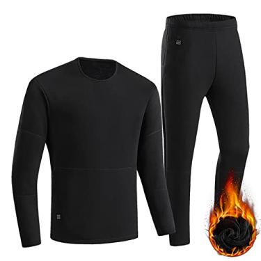 Imagem de Conjuntos de roupa íntima térmica aquecida masculina feminina 22 zonas de aquecimento elétrico conjuntos de blusa e calça de aquecimento USB ao ar livre roupas de camada de base, homens preto, 3GG