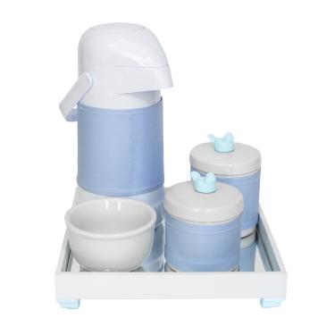 Imagem de Kit Higiene Espelho Potes, Garrafa, Molhadeira e Capa Passarinho Azul Quarto Bebê Menino