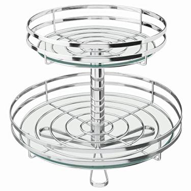Imagem de Fruteira Giratória Redonda de Mesa com Duas Prateleiras de Vidro Giosul Cromado