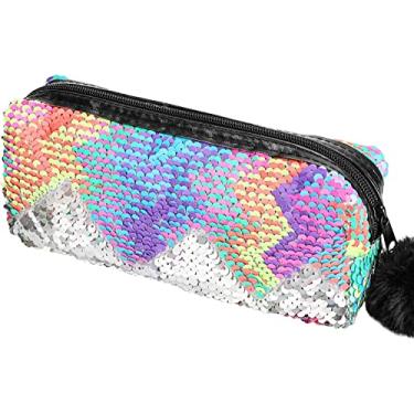 Imagem de Phogary Glitter Cosmetic Bag Mermaid Spiral Reversible Sequins Portable Double Colour Students Pencil Case for Girls Women Handbag Purse Make Up Pouch with Pompon Zip Closure (Colourful)