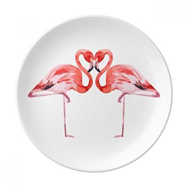 Imagem de Prato de sobremesa para casais de flamingo, decoração de porcelana, 20 cm, jantar em casa