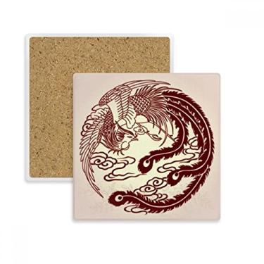 Imagem de Duas Phoenixes Fly Animal Retrato Quadrado Porta-copos Caneca Suporte Subplaca Pedra de Isolamento