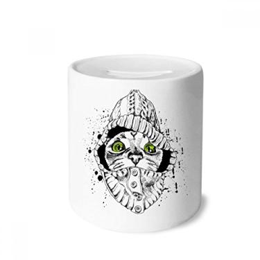 Imagem de DIYthinker Suéter branco cabeça de gato protege animal amante caixa de dinheiro caixa de cerâmica porta-moedas presente