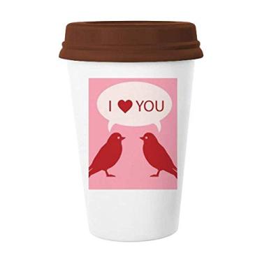 Imagem de Caneca de cerâmica Love Birds Dia dos Namorados vermelha rosa caneca de café copo copo de cerâmica