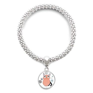 Imagem de DIYthinker Pulseira de prata com pingente de gato rosa Smile Animal com corrente ajustável