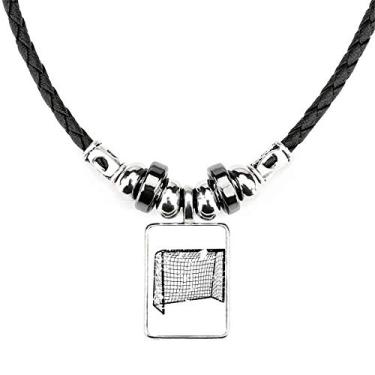 Imagem de DIYthinker Colar preto com padrão de rede para porta de futebol americano joia Torque pingente de corda de couro