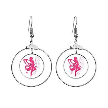 Imagem de Brincos de borboleta com asa rosa de anjo bonito com argola pendurada, joia circular