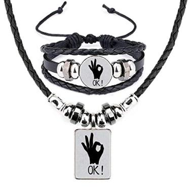 Imagem de OK Silhouette Conjunto de joias de colar de couro personalizado Gesto