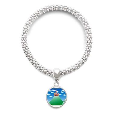 Imagem de DIYthinker Pulseira de prata com pingente de castelo de nuvem francês chinês com montanha ajustável
