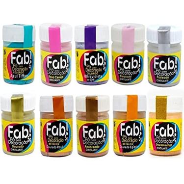 Imagem de Kit FAB 10 Corantes Glitter Comestível Pó Brilhante P/Doces, Bolos e Cupcakes