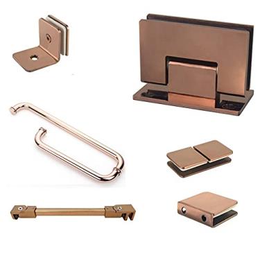 Imagem de Rose Gold Kits de instalação de chuveiro para chuveiro Suporte de braçadeira de vidro Puxador de porta de vidro Compartimento de dobradiça Barra de suporte do painel de vidro, braçadeira de 180 graus