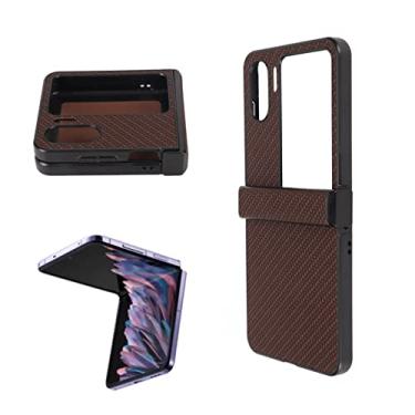 Imagem de para OPPO Find N2 Flip Phone Case, Capa Protetora Fina à Prova de Choque, Capa Protetora de Plástico para Find N2 Flip, Textura de Fibra de Carbono, Design Leve (Marrom)