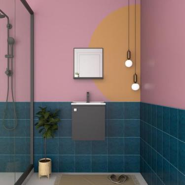 Imagem de Gabinete Para Banheiro Cacau Aço Com Tampo E Espelho - Preto - Cozimax