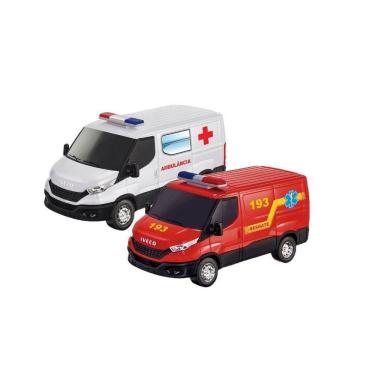 Imagem de Kit Brinquedo Furgão Van Resgate Bombeiro Ambulância Iveco