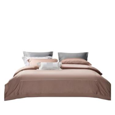 Imagem de Jogo de Cama Jogo de Lençol Luxo Longo Grampo De Algodão Jacquard Conjunto De Quatro Peças Cetim Cama Colcha Capa Requintado Conjunto de Capas de Edredão (Color : Pink, Size : 1.5/1.8m bed)