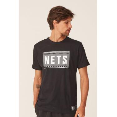 Imagem de Camiseta Nba Estampada Brooklyn Nets Casual Preta