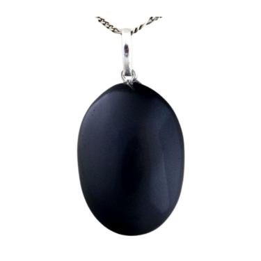 Imagem de Colar Cabochão Pedra Obsidiana Negra Castoação Prata 950